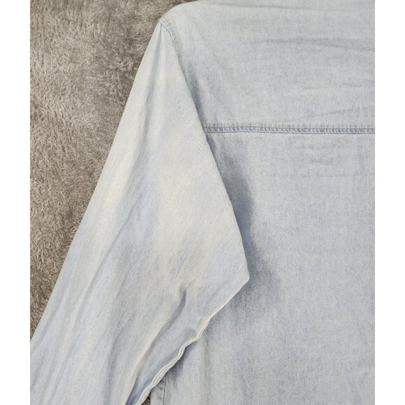 Forever 21 Dress Womens Medium Blue Light Denim Button Up Trumpet Sleeve Mini - Picture 12 of 13